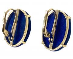 Pair of 14k Gold and carved Lapis Lazuli floral earrings - 3726873