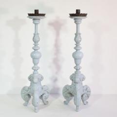 Pair of 17 18th Century Italian Carved Wooden Baroque Candleholders - 4113814