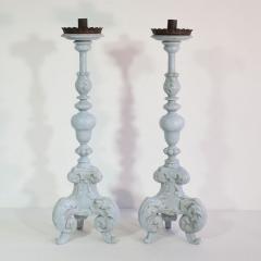 Pair of 17 18th Century Italian Carved Wooden Baroque Candleholders - 4113816