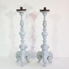 Pair of 17 18th Century Italian Carved Wooden Baroque Candleholders - 4113933