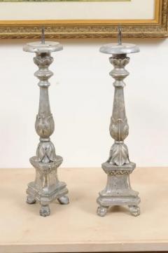 Pair of 1850s Italian Silver Gilt Candlesticks with Carved Waterleaves - 3461721