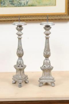 Pair of 1850s Italian Silver Gilt Candlesticks with Carved Waterleaves - 3461723