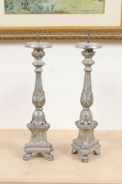 Pair of 1850s Italian Silver Gilt Candlesticks with Carved Waterleaves - 3461724