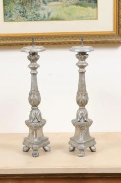 Pair of 1850s Italian Silver Gilt Candlesticks with Carved Waterleaves - 3461734