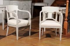 Pair of 1870s Swedish Painted Wood Neoclassical Style Upholstered Armchairs - 3416849