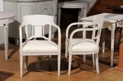 Pair of 1870s Swedish Painted Wood Neoclassical Style Upholstered Armchairs - 3417001