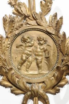 Pair of 1890s French Two Light Brass Sconces with Ribbon Cherubs and Satyrs - 3426957