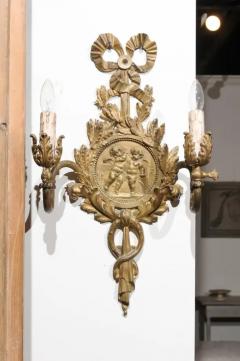 Pair of 1890s French Two Light Brass Sconces with Ribbon Cherubs and Satyrs - 3426963