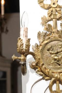 Pair of 1890s French Two Light Brass Sconces with Ribbon Cherubs and Satyrs - 3427057