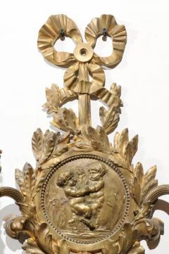 Pair of 1890s French Two Light Brass Sconces with Ribbon Cherubs and Satyrs - 3427104