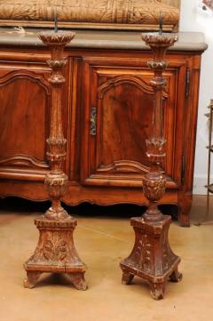 Pair of 1890s Grand Scale French Painted Candlesticks with Distressed Patina - 3472687
