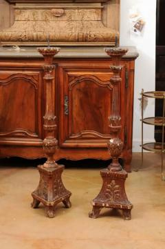 Pair of 1890s Grand Scale French Painted Candlesticks with Distressed Patina - 3472782