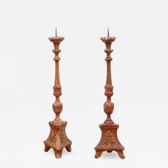 Pair of 1890s Grand Scale French Painted Candlesticks with Distressed Patina - 3479186