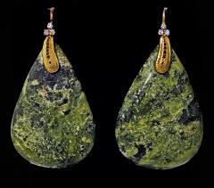Pair of 18K green Agate and Diamond drop Earrings - 2676828