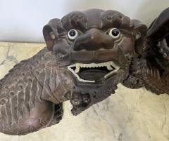 Pair of 18th 19th Century Solid Teak Foo Dogs Opposing Statuary  - 2848797