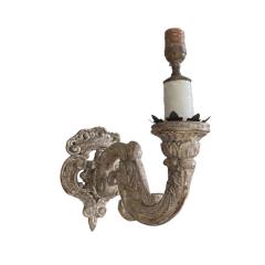 Pair of 18th C Style Louis XV White Gold Giltwood Wall Light Sconces - 4157678