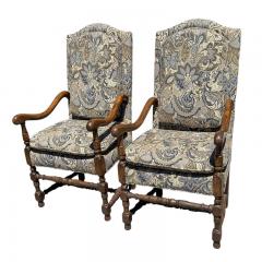 Pair of 18th C Style Spanish Colonial Armchairs W Ralph Lauren Paisley Fabric - 4572115