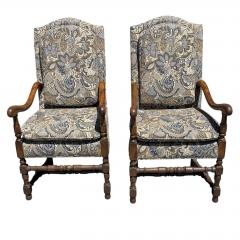 Pair of 18th C Style Spanish Colonial Armchairs W Ralph Lauren Paisley Fabric - 4572116