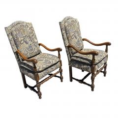 Pair of 18th C Style Spanish Colonial Armchairs W Ralph Lauren Paisley Fabric - 4572117