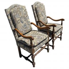 Pair of 18th C Style Spanish Colonial Armchairs W Ralph Lauren Paisley Fabric - 4572118
