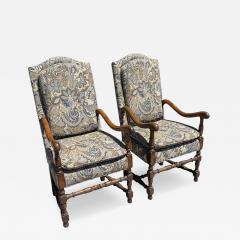 Pair of 18th C Style Spanish Colonial Armchairs W Ralph Lauren Paisley Fabric - 4574185