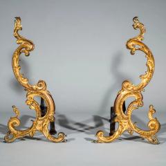 Pair of 18th Century English Rococo Gilt Bronze Andirons or Firedogs - 3123282