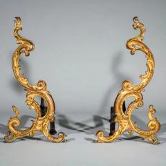Pair of 18th Century English Rococo Gilt Bronze Andirons or Firedogs - 3123283