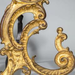 Pair of 18th Century English Rococo Gilt Bronze Andirons or Firedogs - 3123285