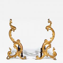 Pair of 18th Century English Rococo Gilt Bronze Andirons or Firedogs - 3130466
