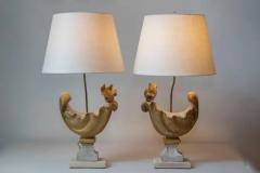 Pair of 18th Century French Carved Wood Rooster Form Table Lamps - 3946380