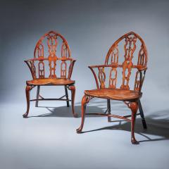 Pair of 18th Century George II Gothic Yew and Elm Windsor Armchairs circa 1760 - 3127272