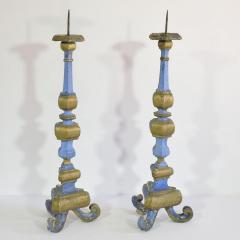 Pair of 18th Century Italian Baroque Carved Wooden Candleholders - 4114336