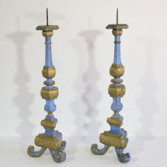 Pair of 18th Century Italian Baroque Carved Wooden Candleholders - 4114337