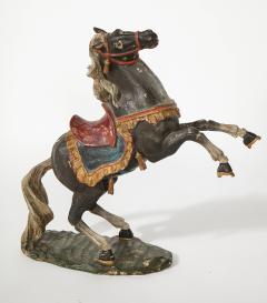 Pair of 18th Century Italian Carved Fruitwood Polychrome Horses - 1571884