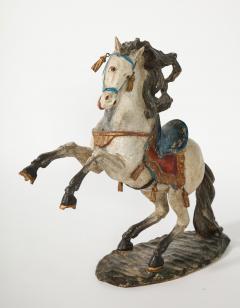 Pair of 18th Century Italian Carved Fruitwood Polychrome Horses - 1571891