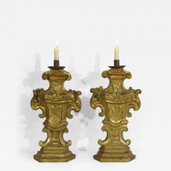 Pair of 18th Century Italian Carved Giltwood Baroque Candleholders - 4242210
