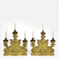 Pair of 18th Century Italian Carved Giltwood Baroque Candleholders - 4151594