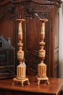 Pair of 18th Century Neoclassical Painted and Gilded Candlesticks with Hoof Feet - 3451003