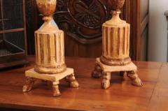 Pair of 18th Century Neoclassical Painted and Gilded Candlesticks with Hoof Feet - 3451144