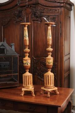 Pair of 18th Century Neoclassical Painted and Gilded Candlesticks with Hoof Feet - 3451165