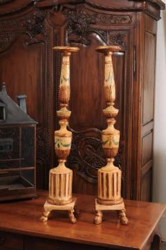 Pair of 18th Century Neoclassical Painted and Gilded Candlesticks with Hoof Feet - 3451174