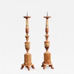 Pair of 18th Century Neoclassical Painted and Gilded Candlesticks with Hoof Feet - 3453055