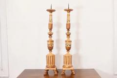 Pair of 18th Century Neoclassical Painted and Gilded Candlesticks with Hoof Feet - 3730066