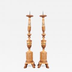Pair of 18th Century Neoclassical Painted and Gilded Candlesticks with Hoof Feet - 3732955
