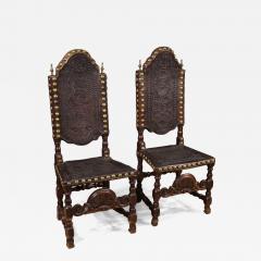 Pair of 18th century antique Italian leather chairs - 4344771
