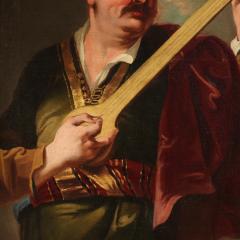 Pair of 18th century antique paintings portraits in traditional costume - 4092984