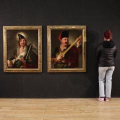 Pair of 18th century antique paintings portraits in traditional costume - 4092985