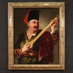 Pair of 18th century antique paintings portraits in traditional costume - 4092987