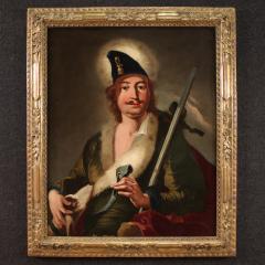 Pair of 18th century antique paintings portraits in traditional costume - 4092989