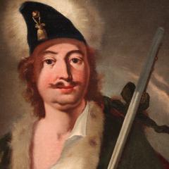 Pair of 18th century antique paintings portraits in traditional costume - 4092994